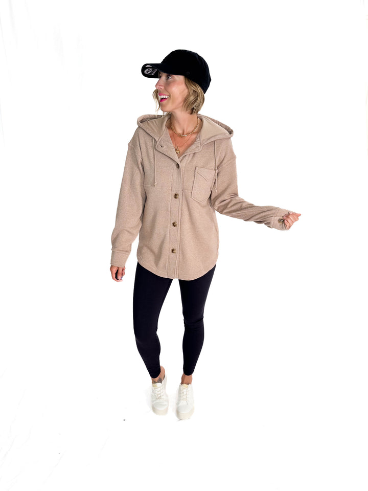 THREAD & SUPPLY Shyla Hoodie Shacket- HTHR CLOVE