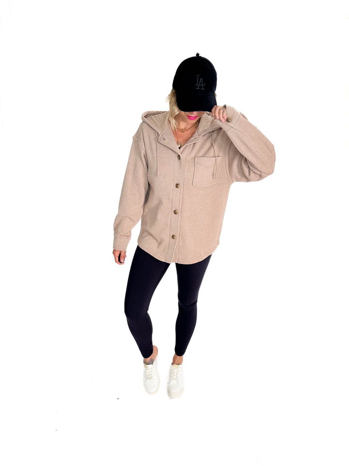 THREAD & SUPPLY Shyla Hoodie Shacket- HTHR CLOVE