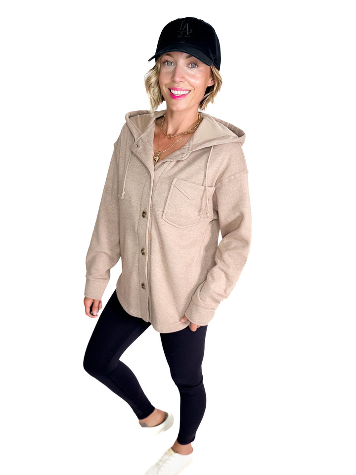 THREAD & SUPPLY Shyla Hoodie Shacket- HTHR CLOVE