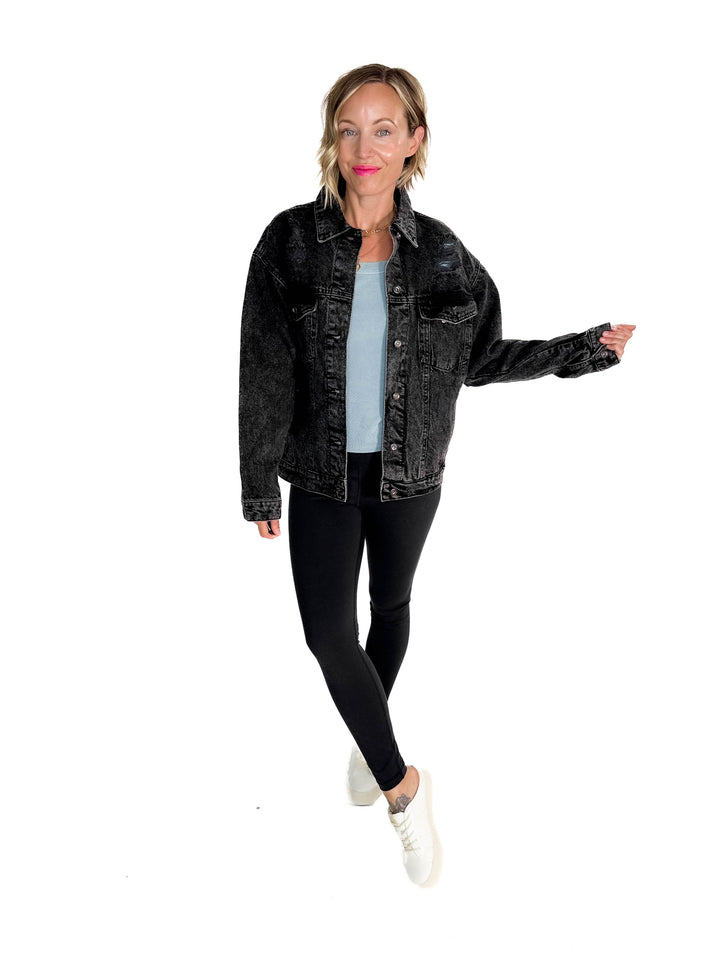 Modela Boyfriend Denim Jacket- BLACK-FINAL SALE