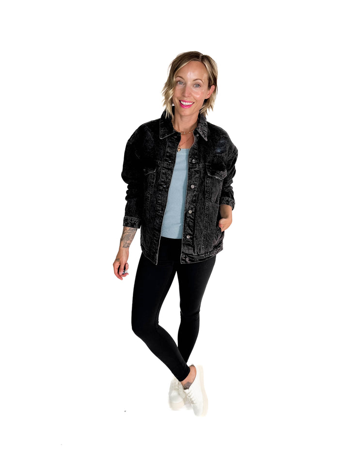 Modela Boyfriend Denim Jacket- BLACK-FINAL SALE