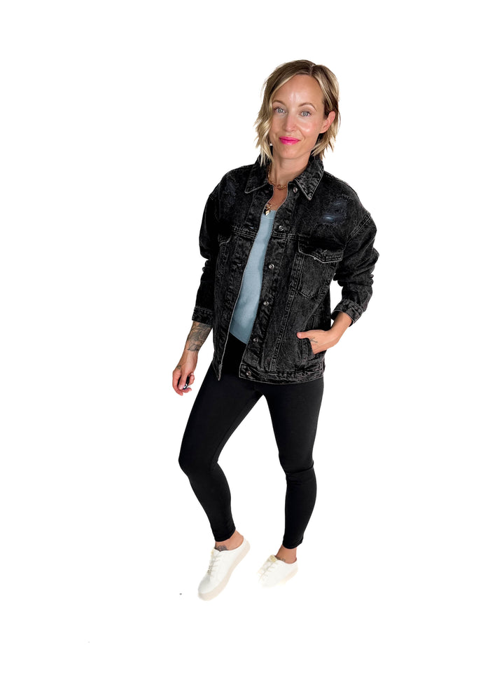 Modela Boyfriend Denim Jacket- BLACK-FINAL SALE