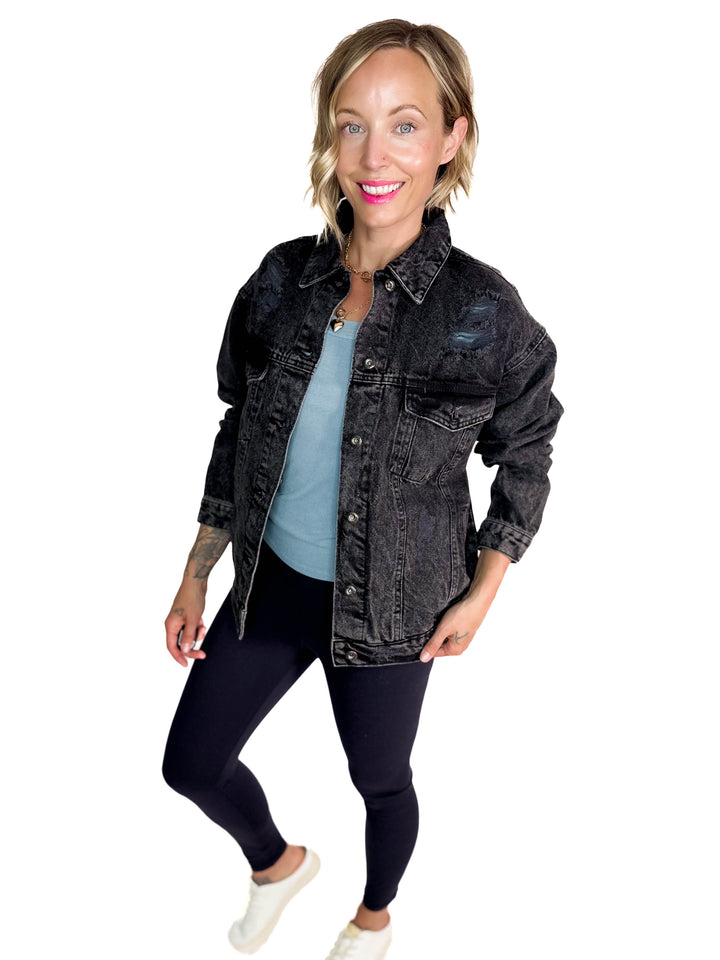 Modela Boyfriend Denim Jacket- BLACK-FINAL SALE