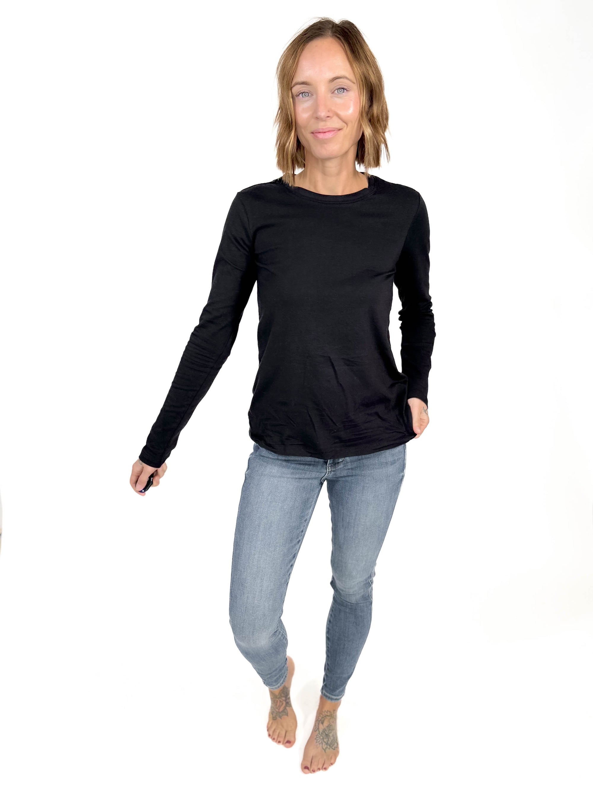 Better Than Basic Cotton Crewneck Long Sleeve- BLACK