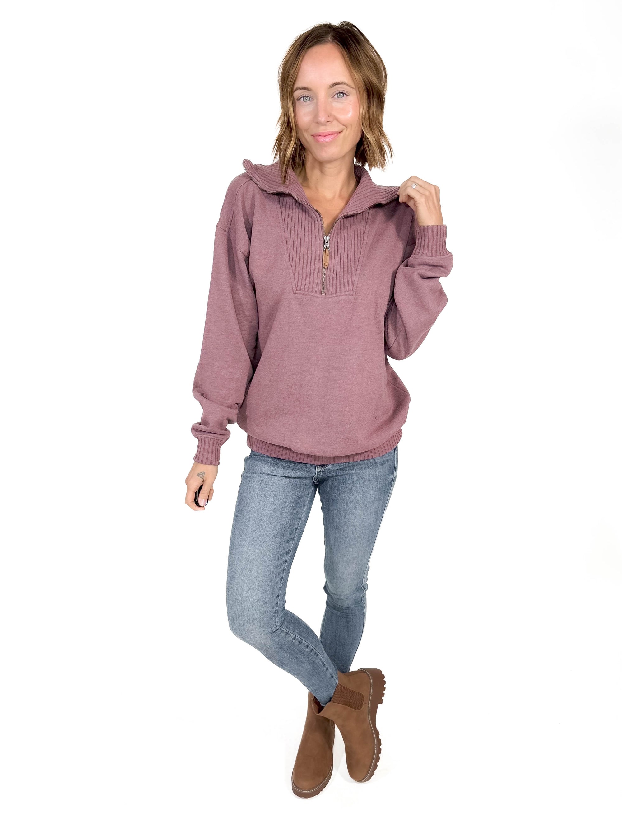 Thelma Mock Neck Fleece- MAUVE