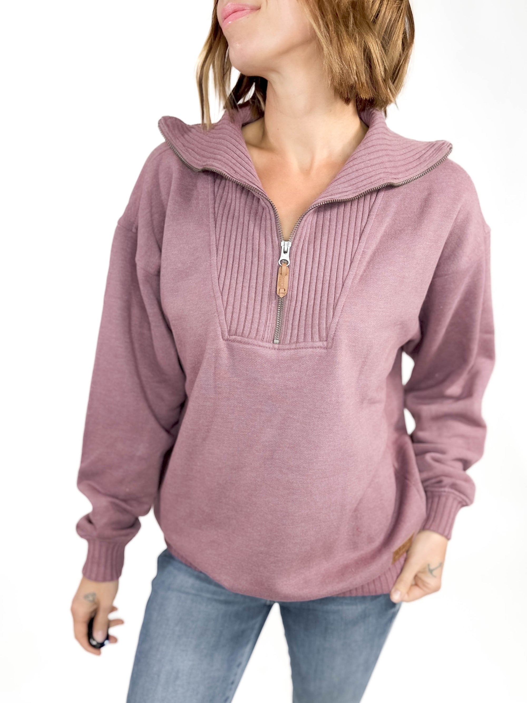 Thelma Mock Neck Fleece- MAUVE