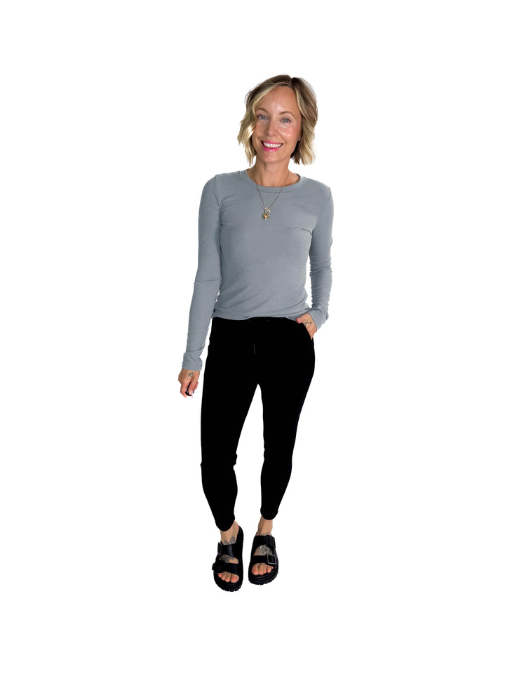Beth Ribbed Long Sleeve- PEBBLE