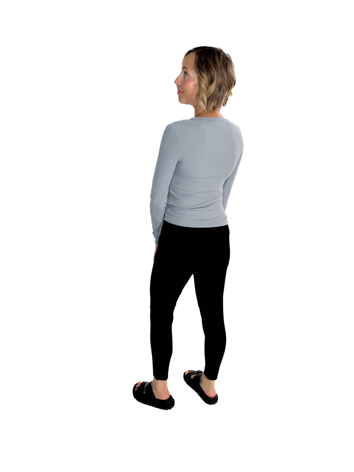Beth Ribbed Long Sleeve- PEBBLE