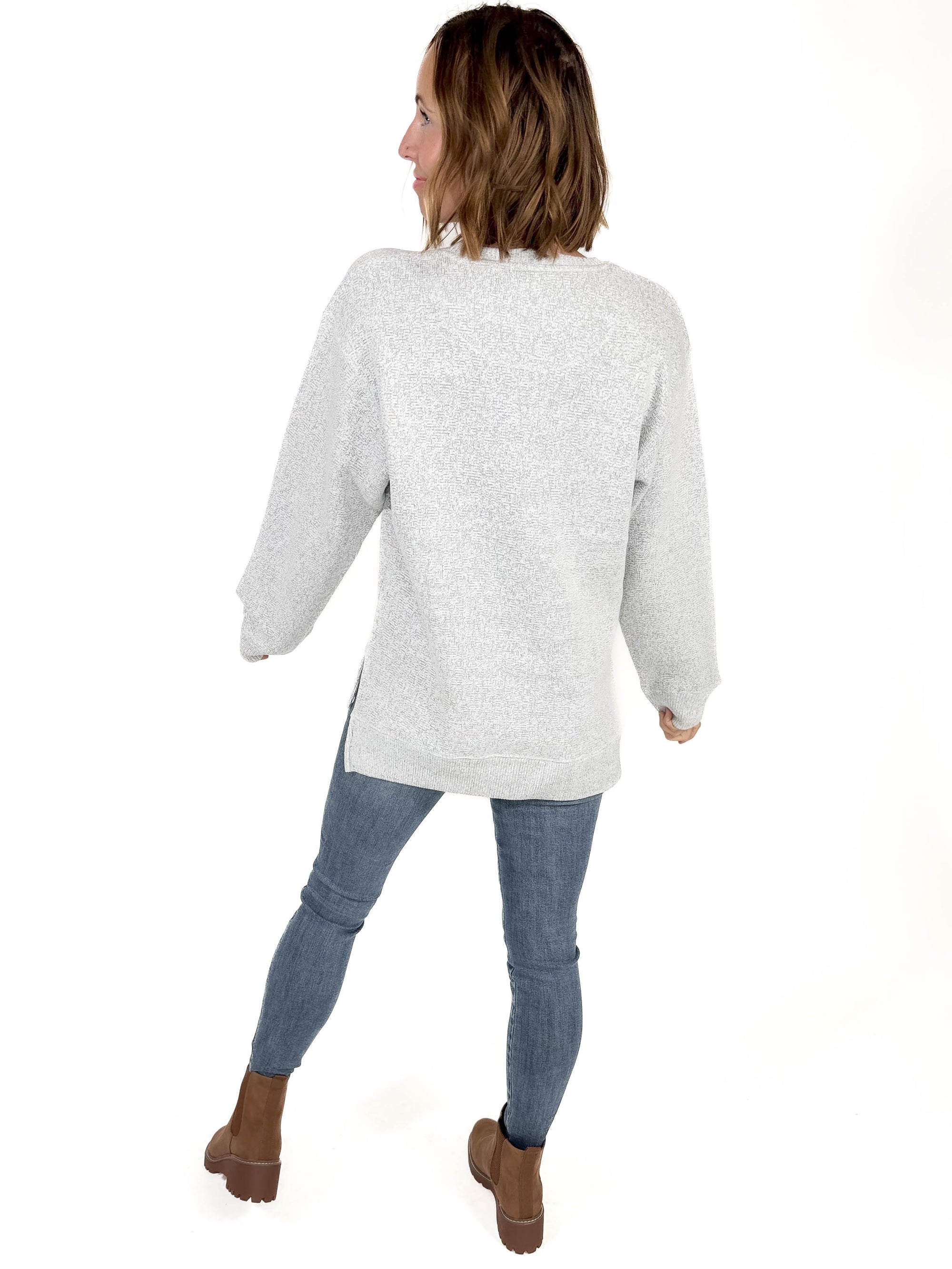 Abrianna Fleece Lined Crewneck- OATMEAL