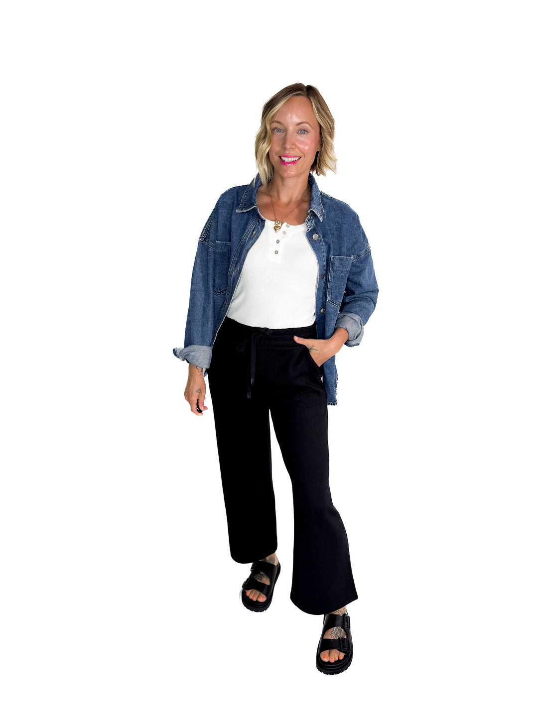 Elara Button Down Denim Jacket- DARK WASH