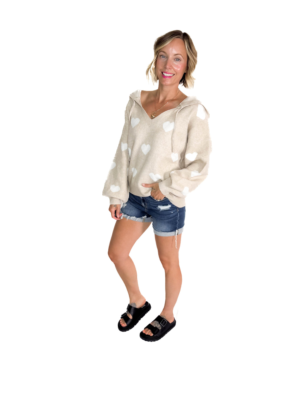 Loved One Heart Sweater- KHAKI