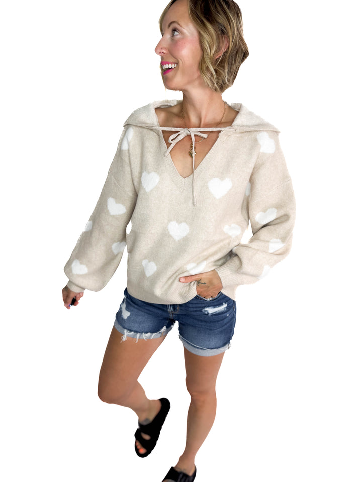 Loved One Heart Sweater- KHAKI
