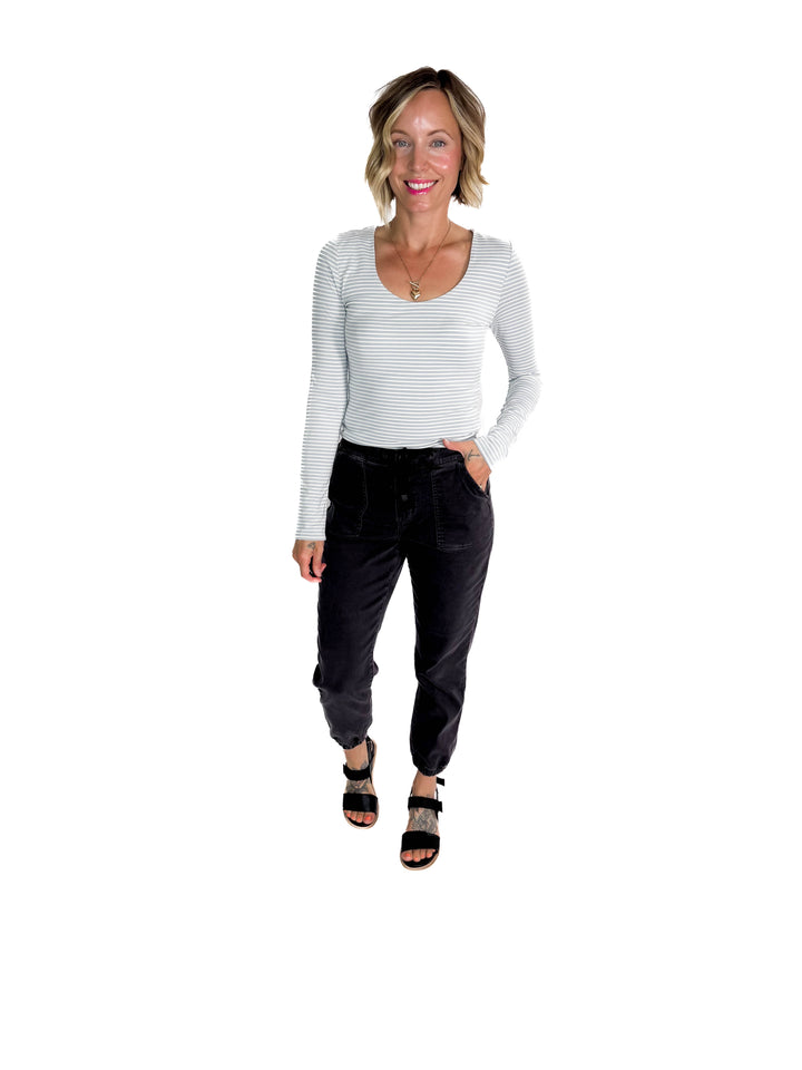 Ria Double Lined Striped Long Sleeve- SLATE BLUE-FINAL SALE
