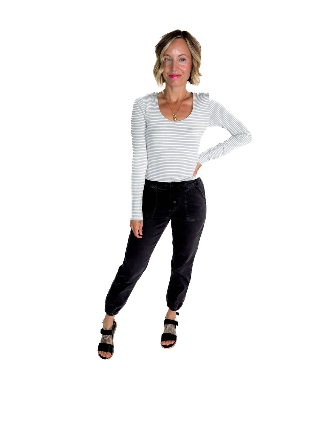 Ria Double Lined Striped Long Sleeve- SLATE BLUE-FINAL SALE