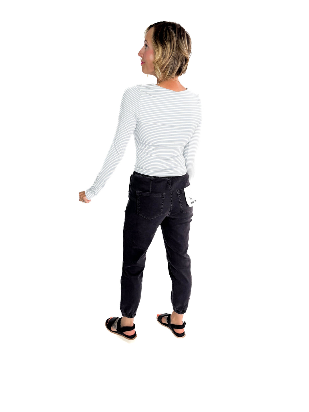 Ria Double Lined Striped Long Sleeve- SLATE BLUE-FINAL SALE