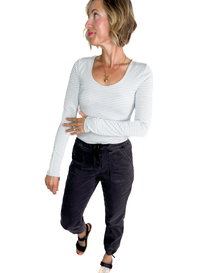 Ria Double Lined Striped Long Sleeve- SLATE BLUE-FINAL SALE