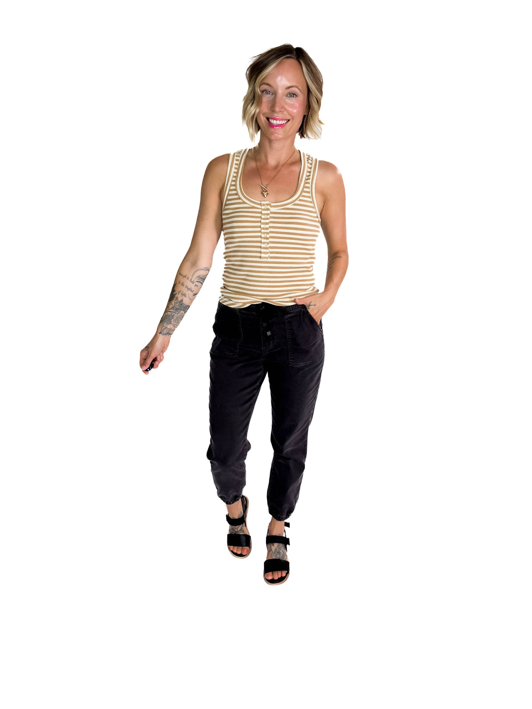 Juno Tank- TAUPE STRIPE-FINAL SALE