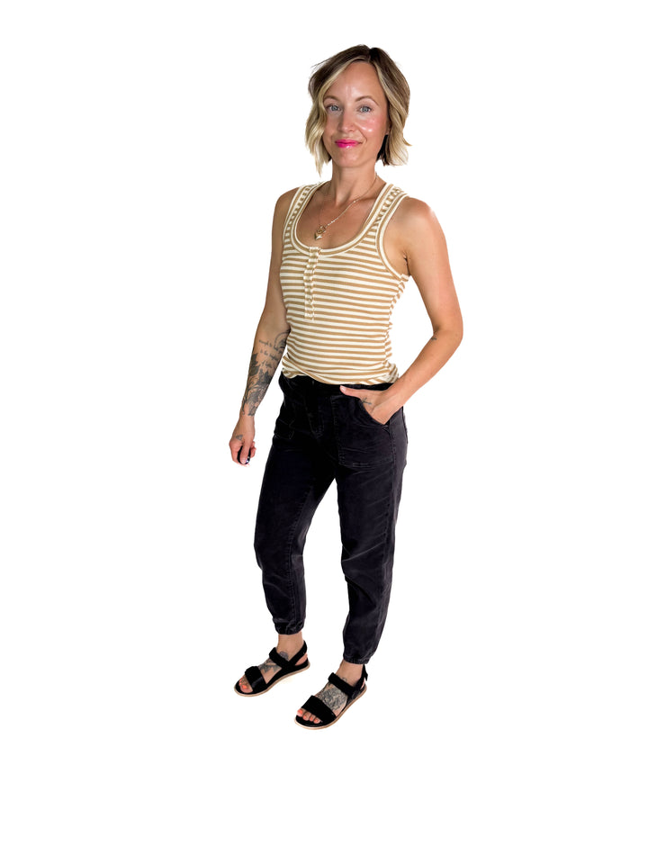 Juno Tank- TAUPE STRIPE-FINAL SALE