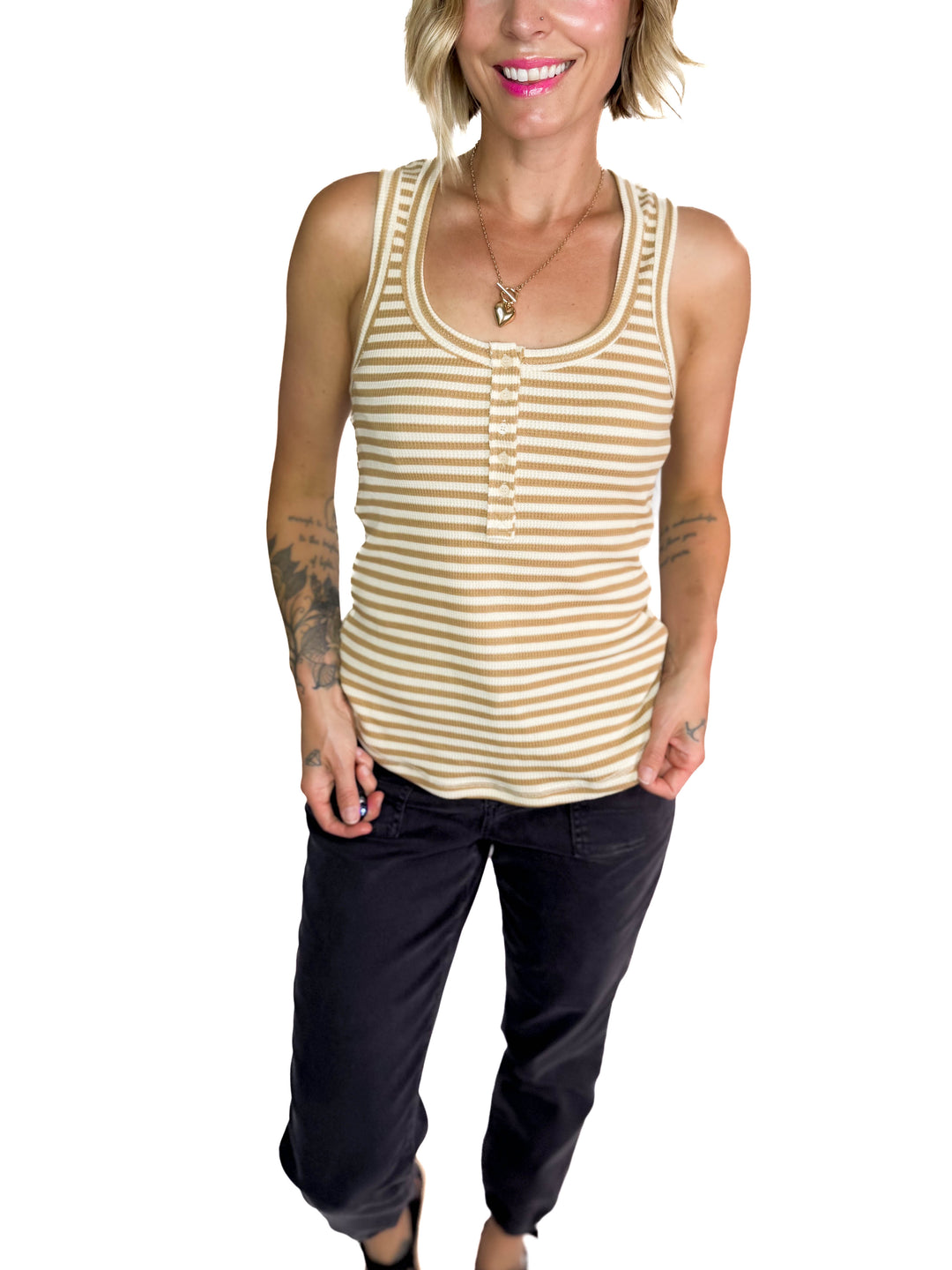 Juno Tank- TAUPE STRIPE-FINAL SALE