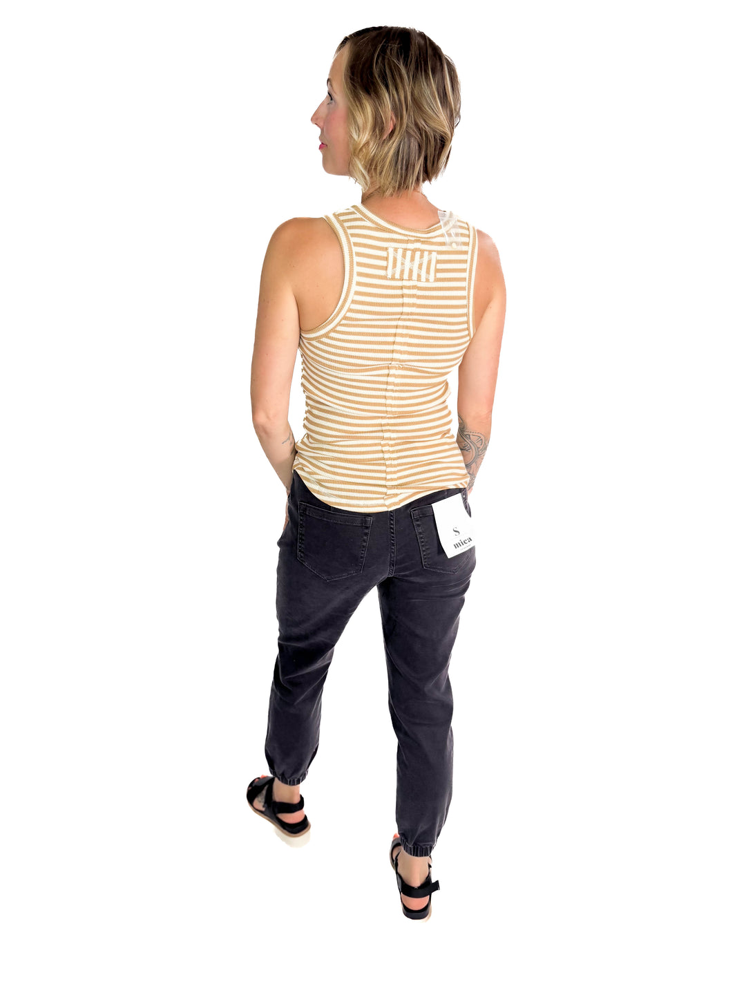 Juno Tank- TAUPE STRIPE-FINAL SALE