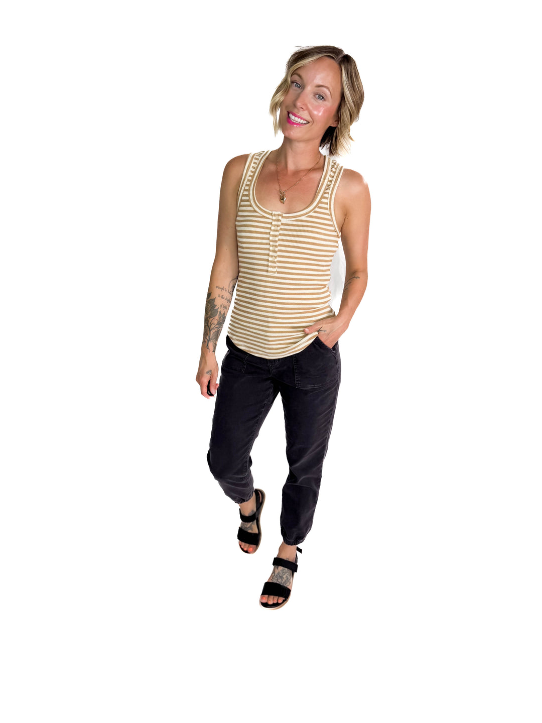 Juno Tank- TAUPE STRIPE-FINAL SALE