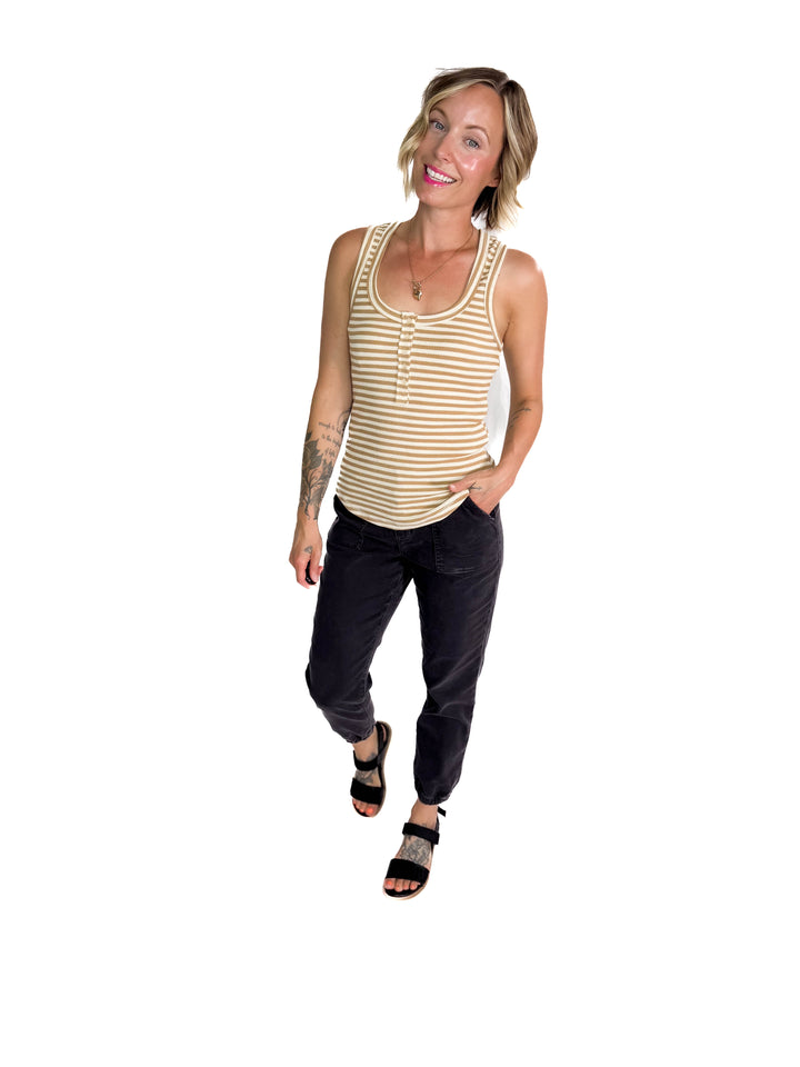 Juno Tank- TAUPE STRIPE-FINAL SALE