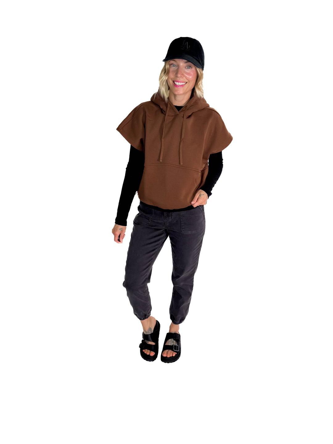 Rae Drawstring Waist Hoodie Top- ESPRESSO
