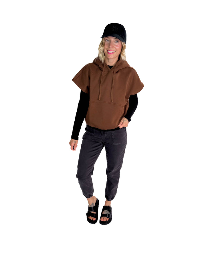 Rae Drawstring Waist Hoodie Top- ESPRESSO