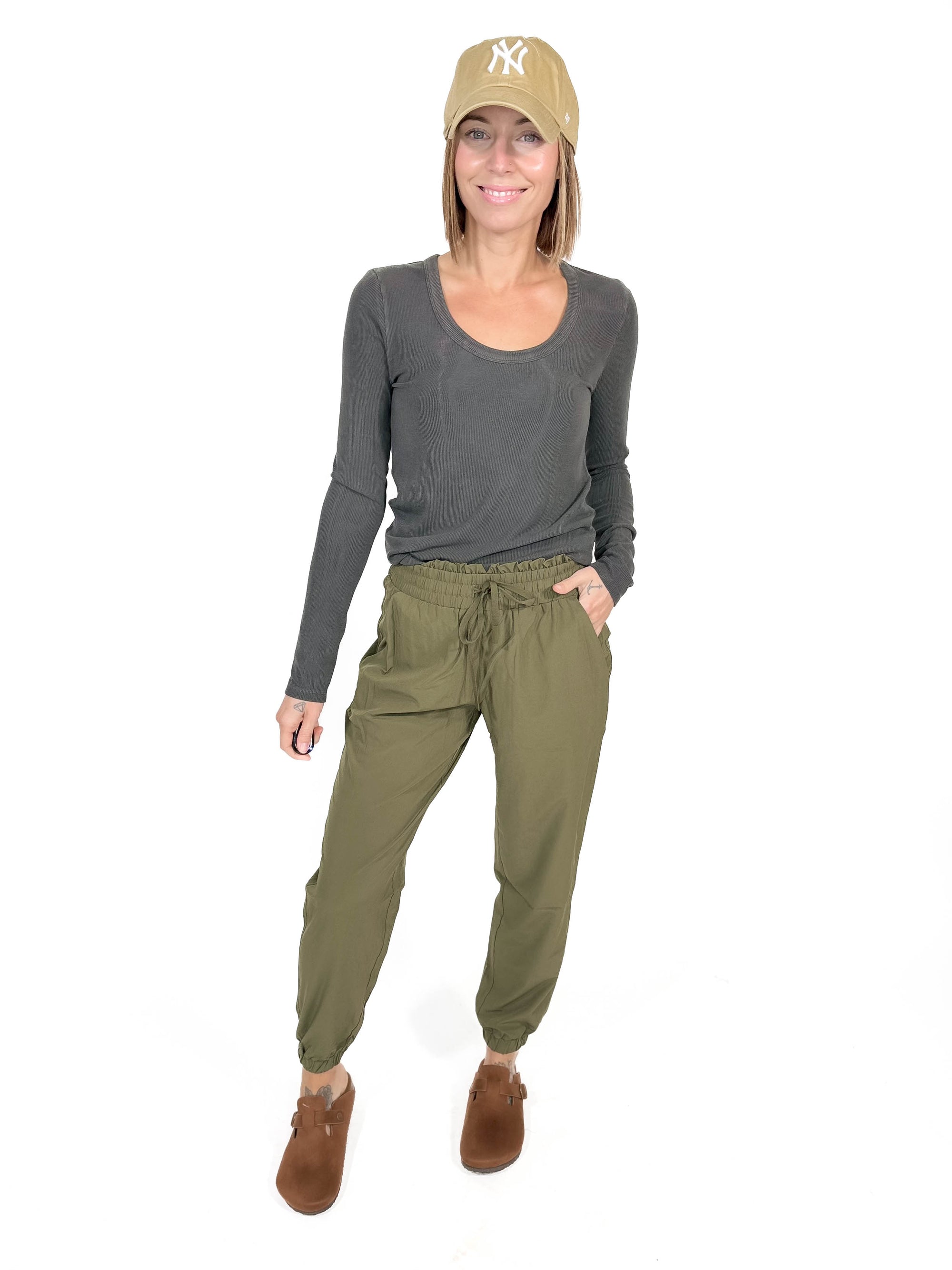 MONO B Blake High Waist Jogger- IVY GREEN