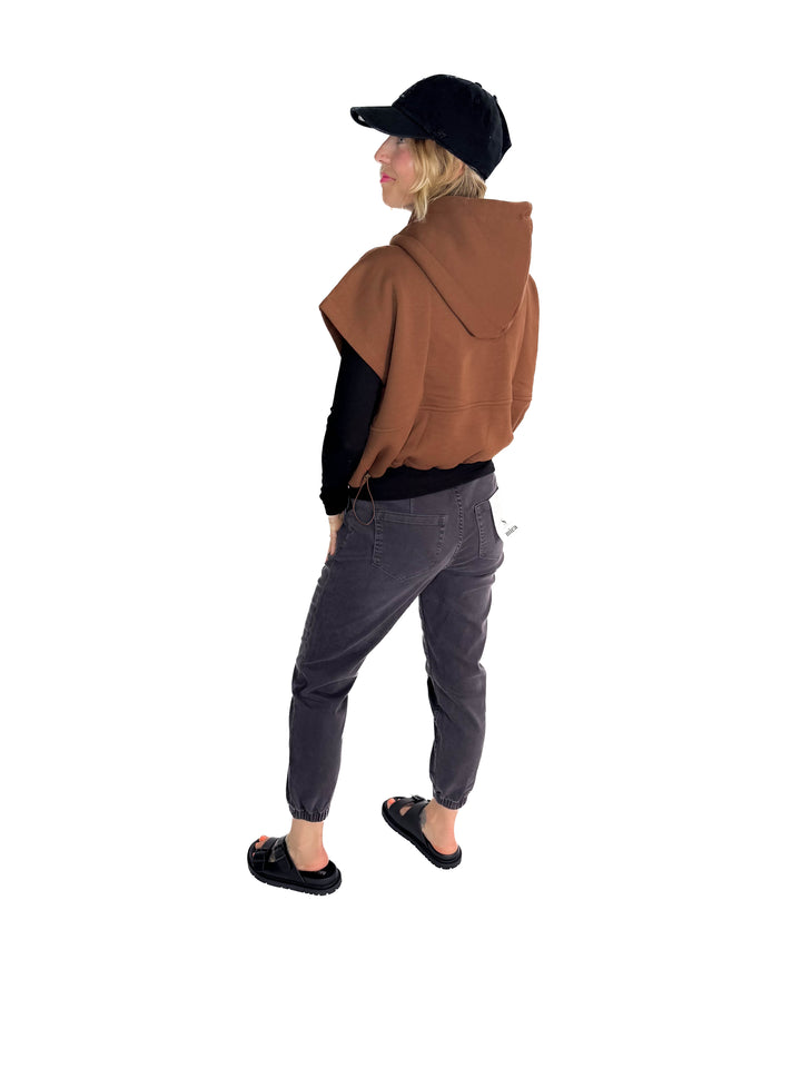 Rae Drawstring Waist Hoodie Top- ESPRESSO