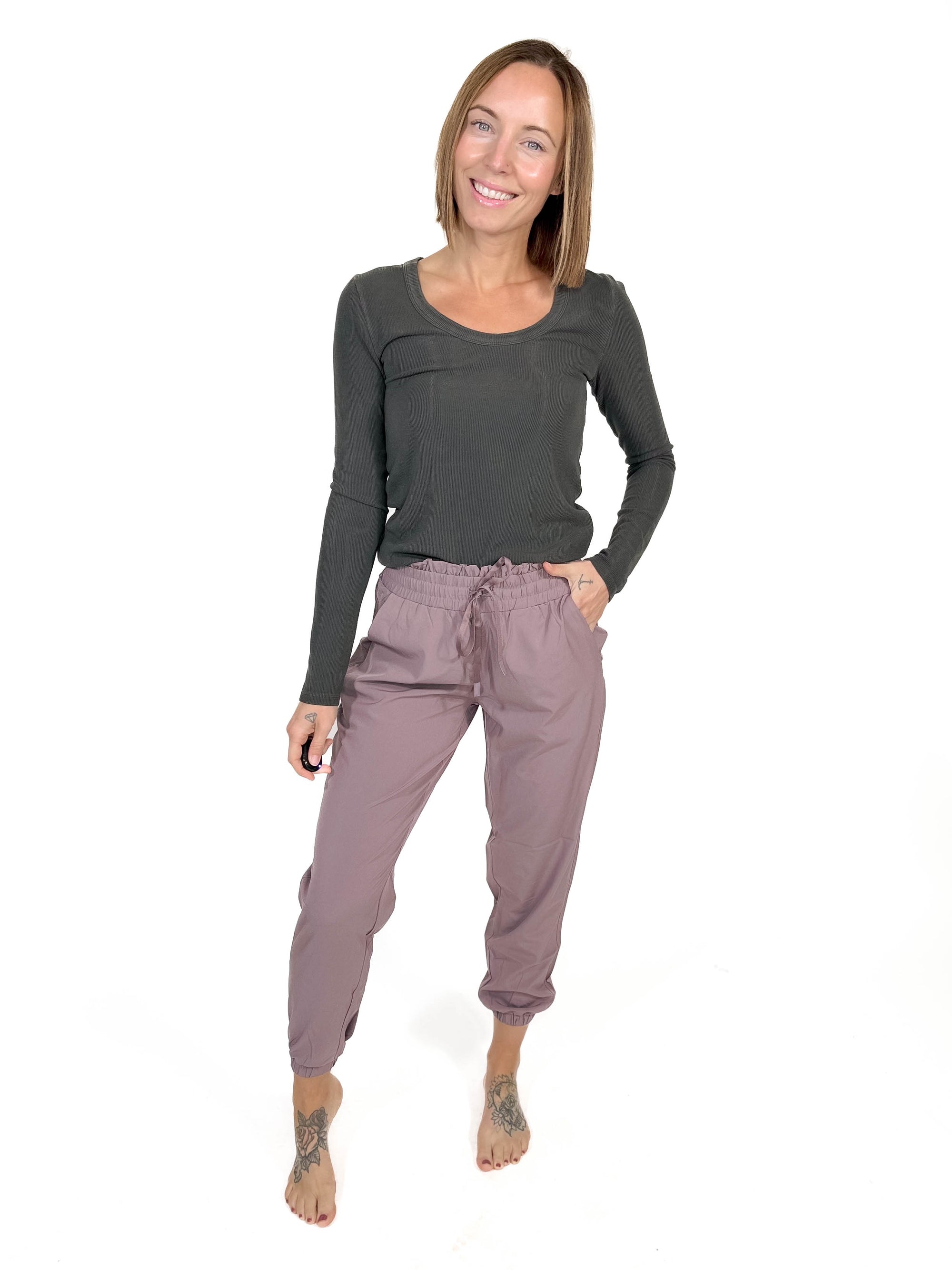 MONO B Blake High Waist Jogger- MAUVE