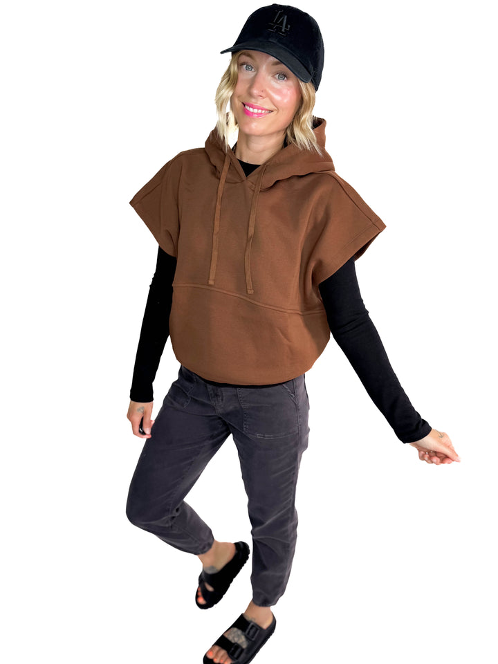 Rae Drawstring Waist Hoodie Top- ESPRESSO
