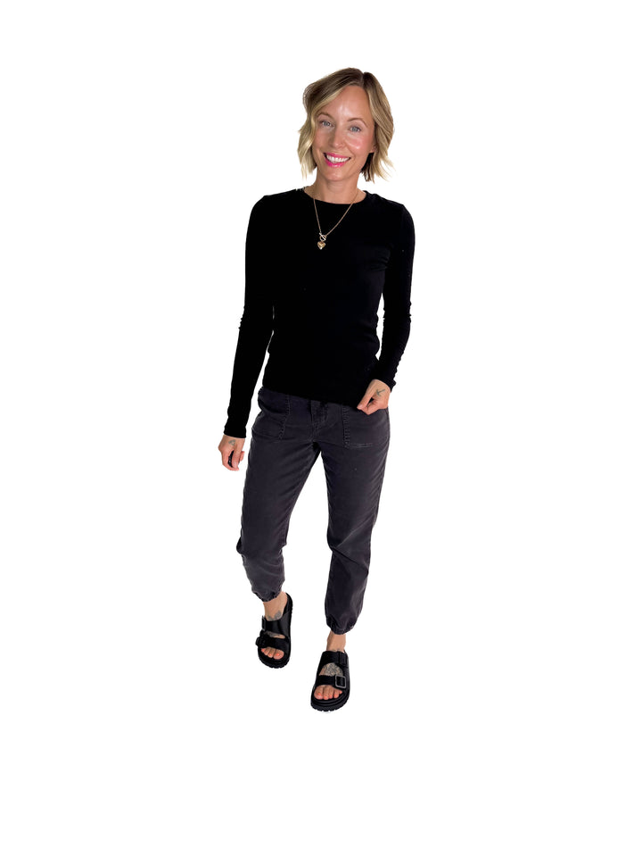 Beth Ribbed Long Sleeve- BLACK