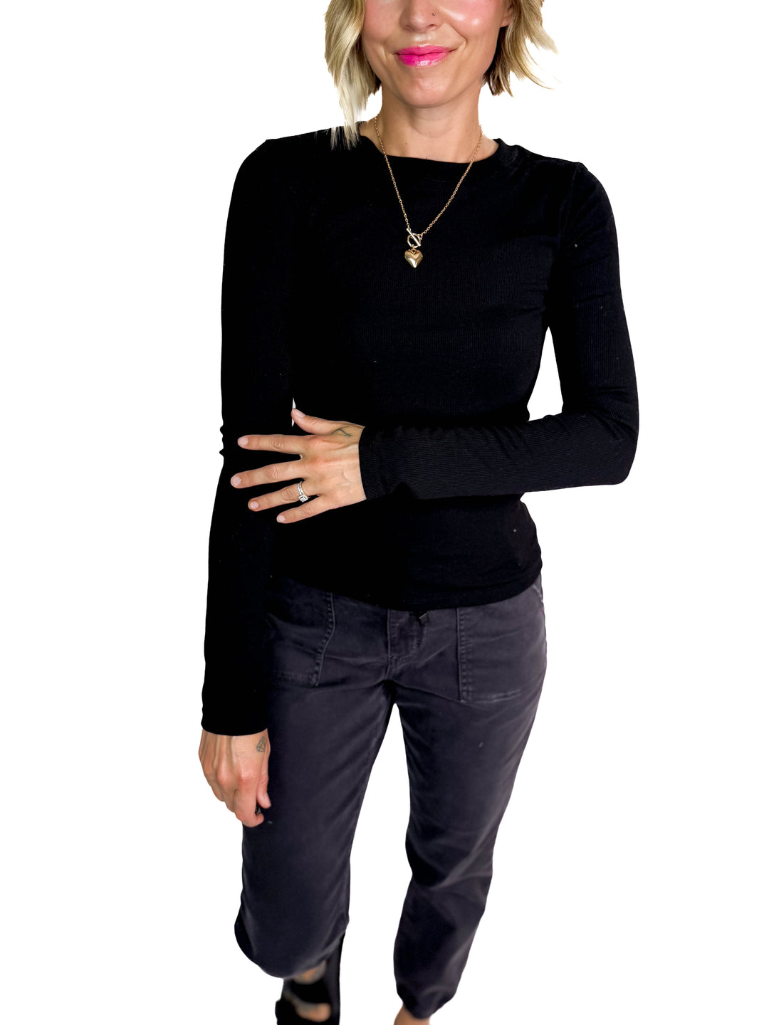 Beth Ribbed Long Sleeve- BLACK
