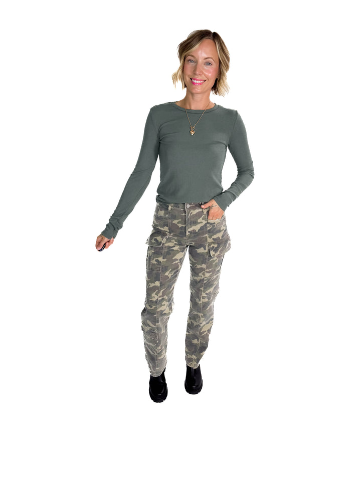 Beth Ribbed  Long Sleeve- GREEN