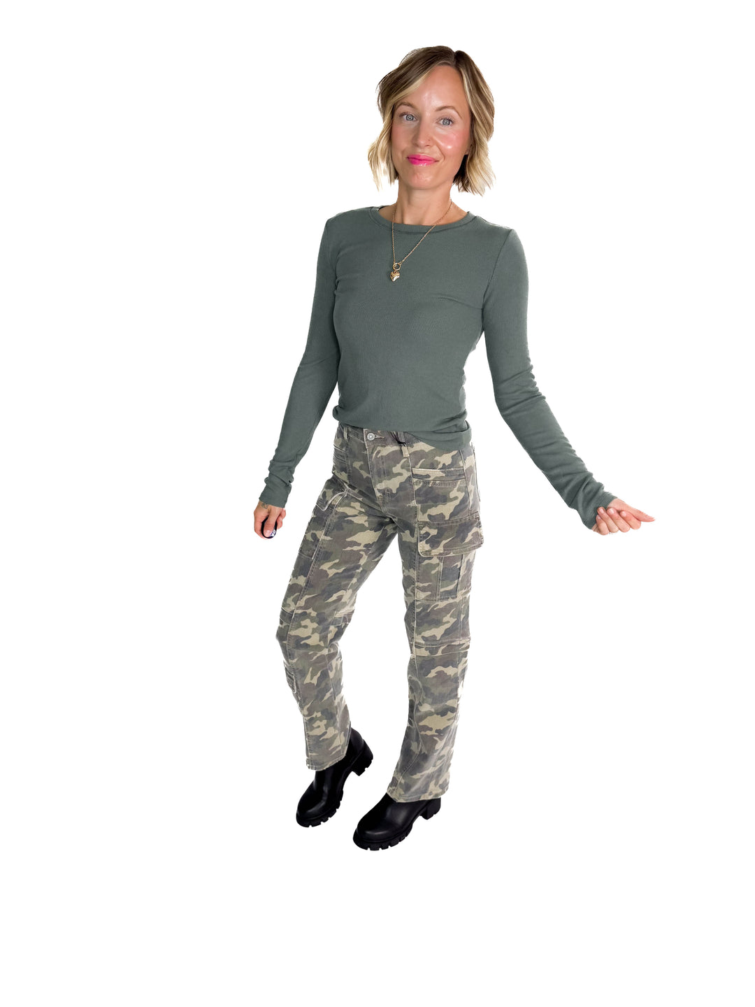 Beth Ribbed  Long Sleeve- GREEN