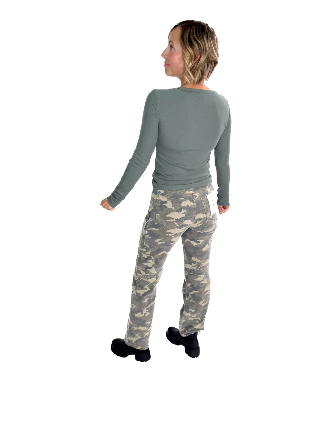 Beth Ribbed  Long Sleeve- GREEN