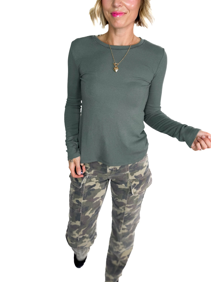 Beth Ribbed  Long Sleeve- GREEN
