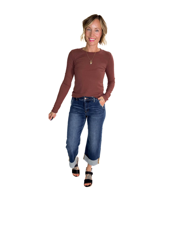 Beth Ribbed Long Sleeve- ESPRESSO