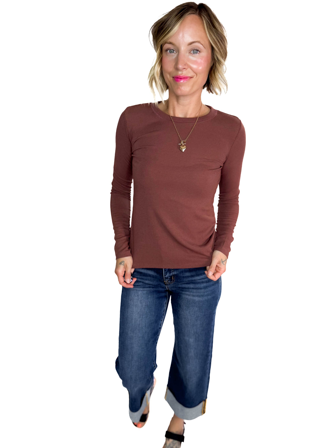 Beth Ribbed Long Sleeve- ESPRESSO