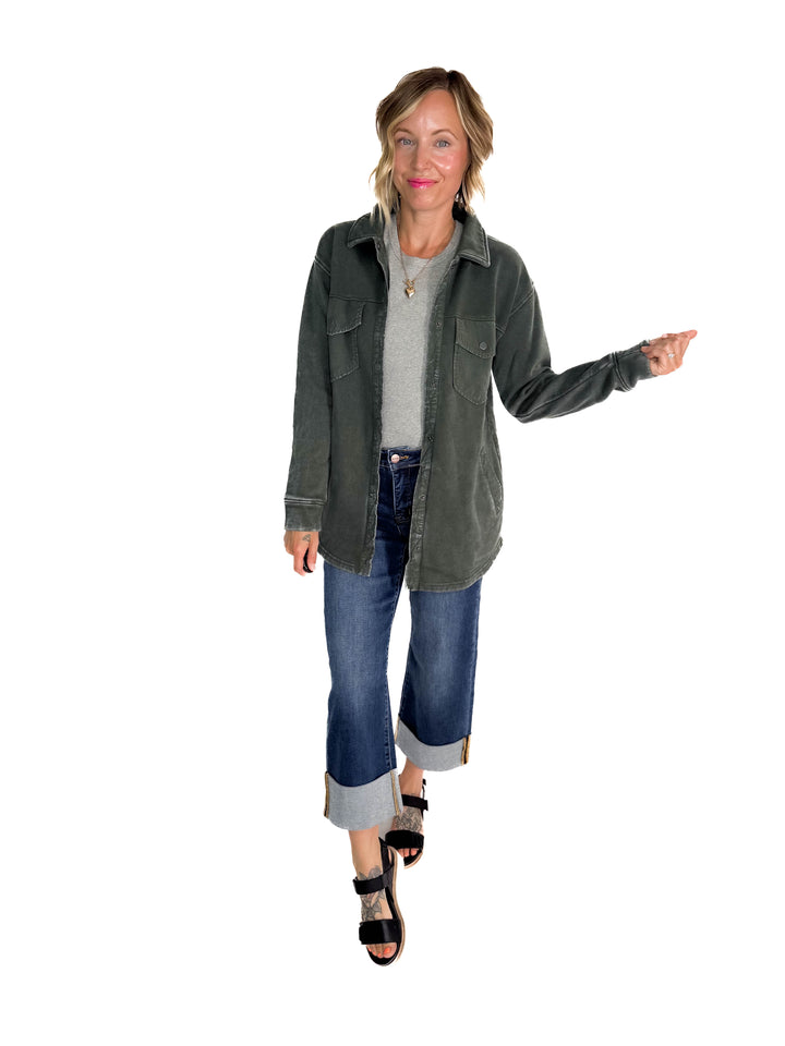 MONO B Valerie Snap on Shacket- DEEP FOREST-FINAL SALE