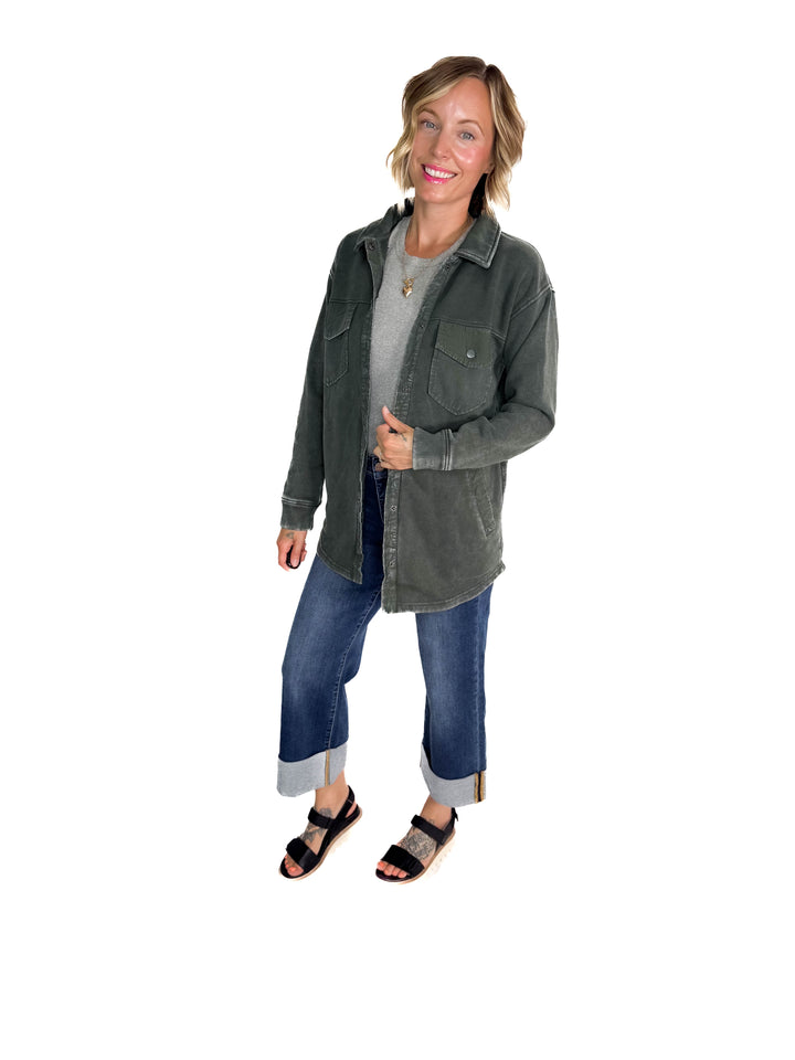 MONO B Valerie Snap on Shacket- DEEP FOREST-FINAL SALE