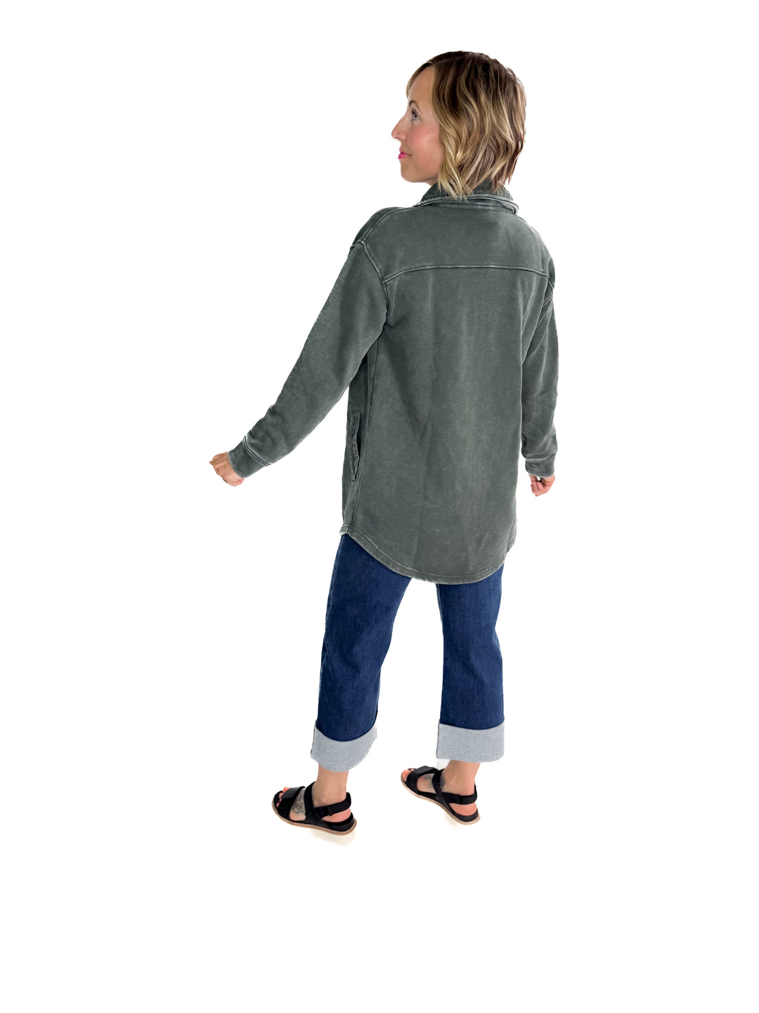 MONO B Valerie Snap on Shacket- DEEP FOREST-FINAL SALE