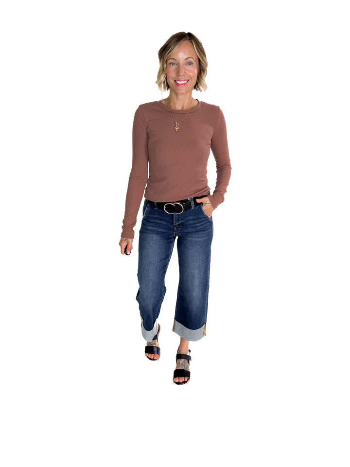 Beth Ribbed  Long Sleeve- RED BEAN