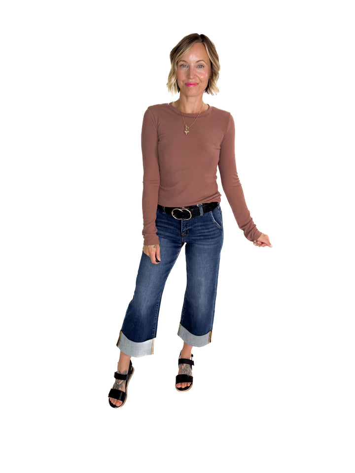 Beth Ribbed  Long Sleeve- RED BEAN