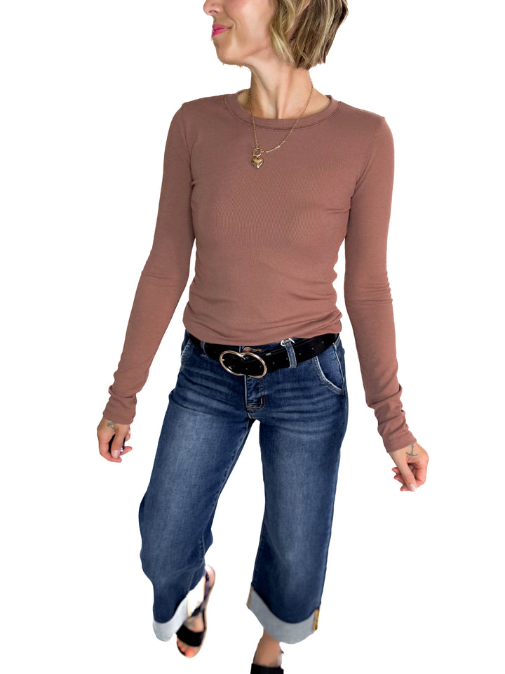Beth Ribbed  Long Sleeve- RED BEAN
