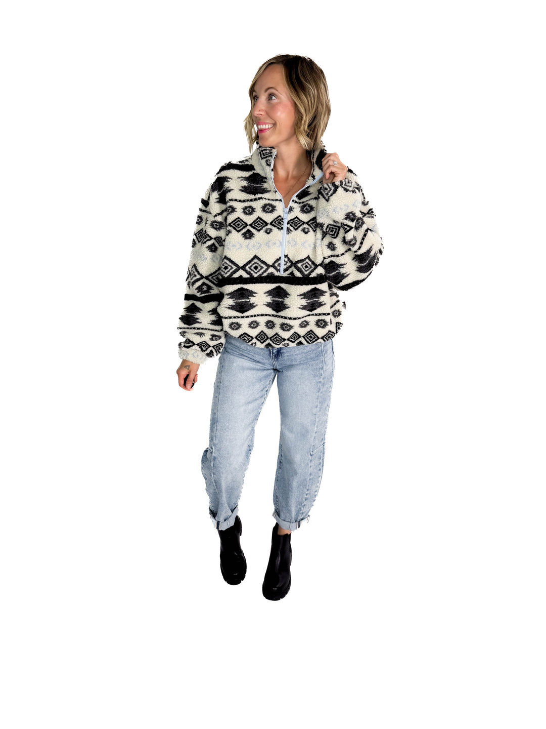 ONLY Janne Geometric Teddy 1/2 Zip- BIRCH