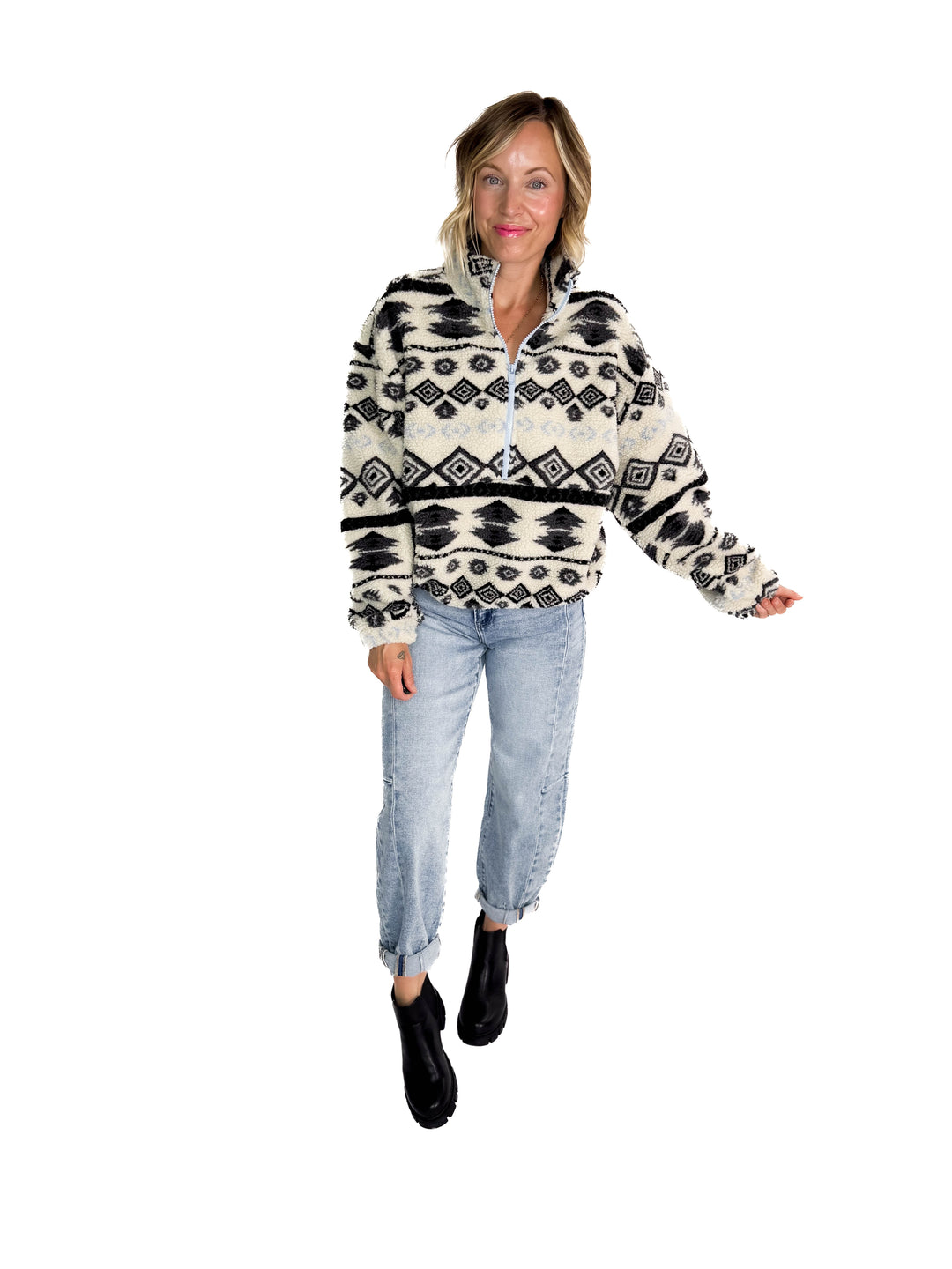 ONLY Janne Geometric Teddy 1/2 Zip- BIRCH