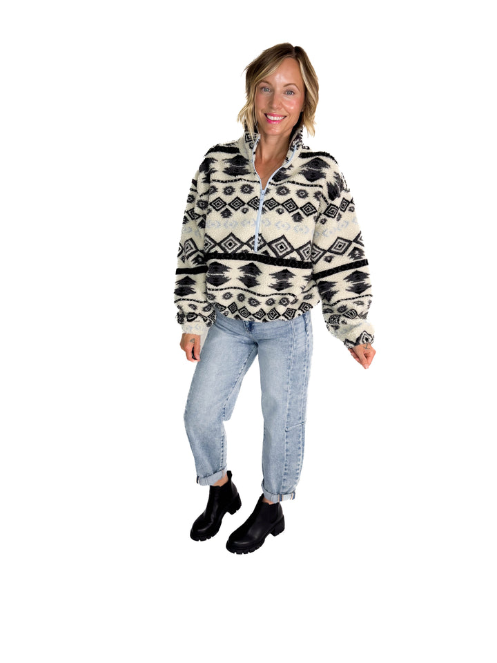 ONLY Janne Geometric Teddy 1/2 Zip- BIRCH