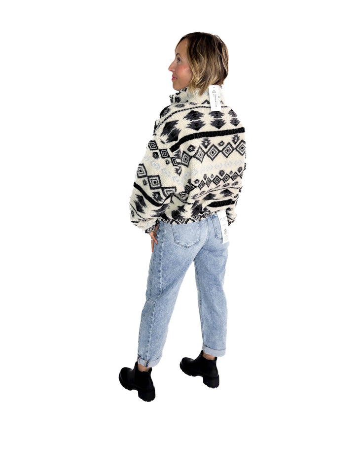 ONLY Janne Geometric Teddy 1/2 Zip- BIRCH